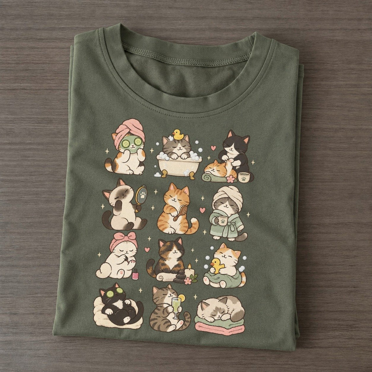 Spa Day Cat Club Classic T-shirt – Army Green