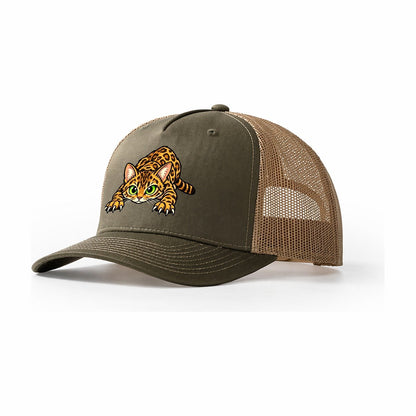 Bengal Crouching Peeking Cats Trucker Hat – Olive Khaki