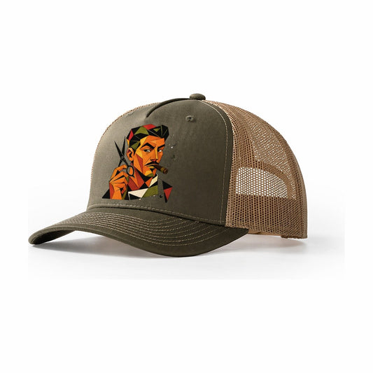 Barber Scissors Portrait Trucker Hat – Olive Khaki