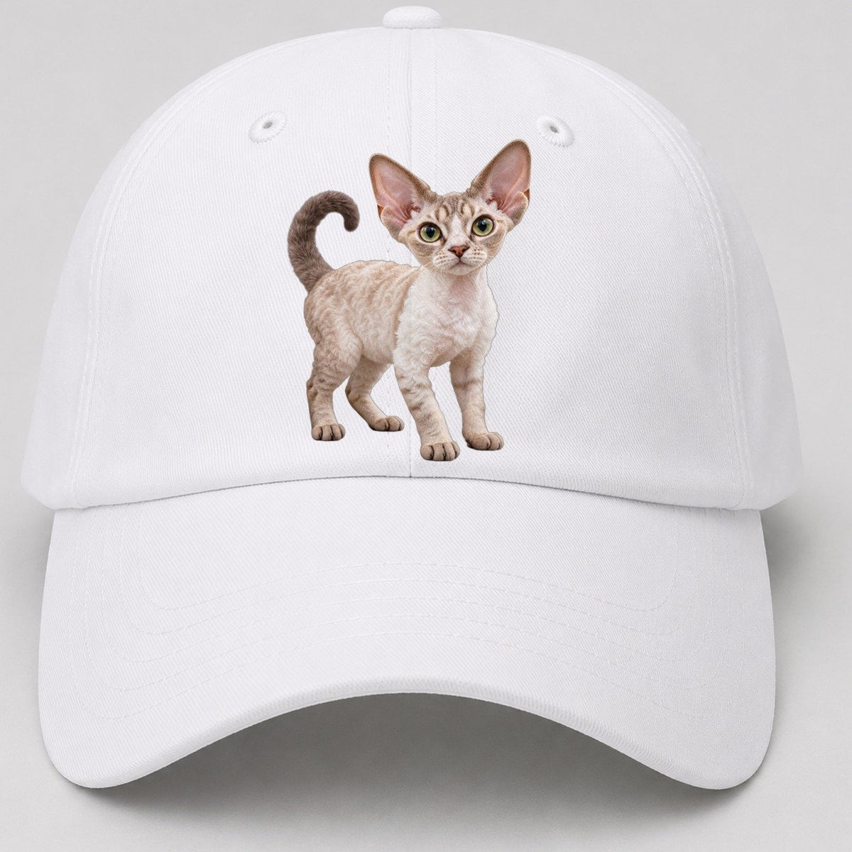 Devon Rex Standing Three Quarter Realistic Cat Portrait Baseball Cap – White
