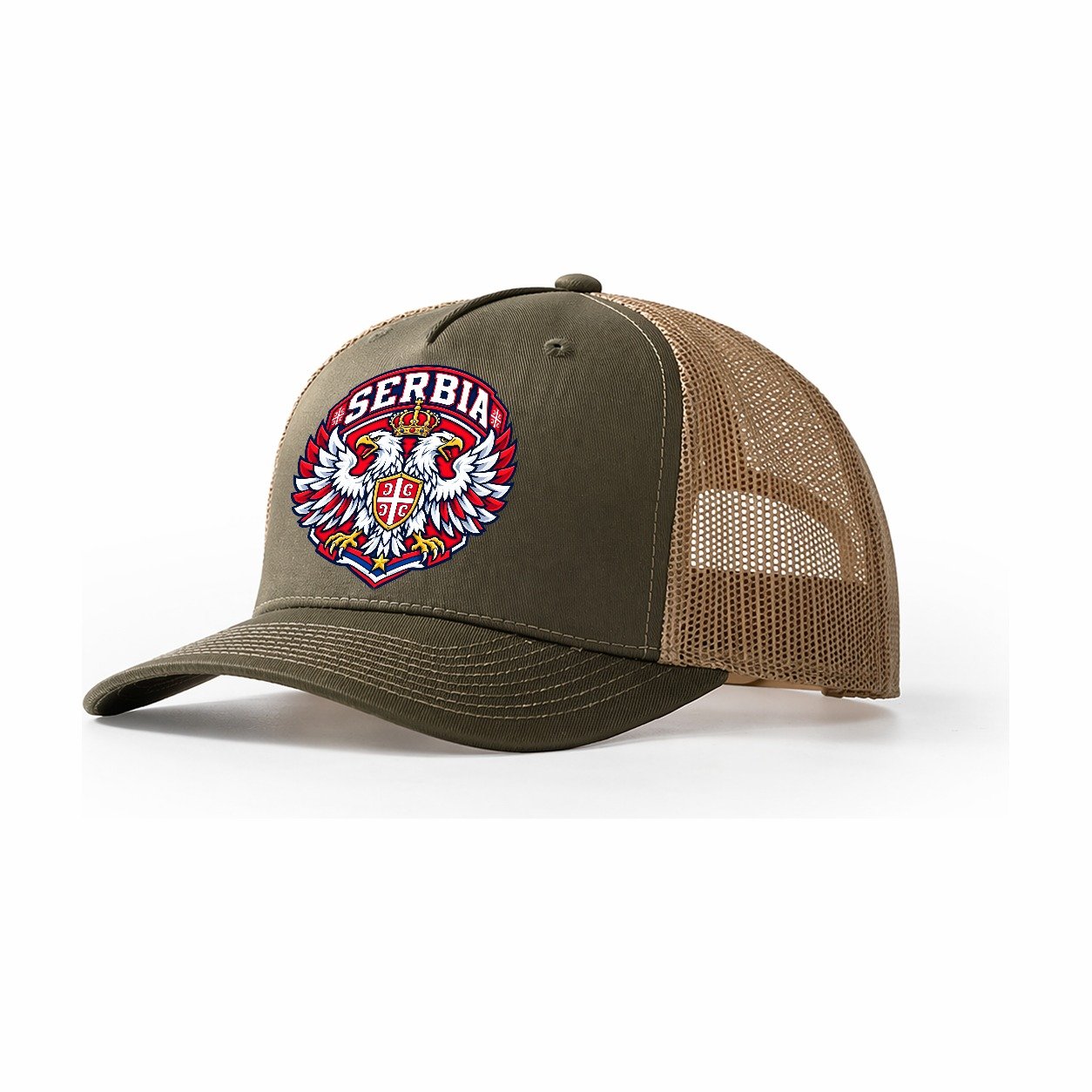 Serbia Retro Badge Country Logos Trucker Hat – Olive Khaki