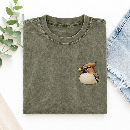 Waxwing Berry Poise Left Chest Vintage T-shirt – Army Green