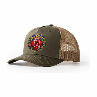 Pomegranate Emblem Jerusalem Trucker Hat – Olive Khaki