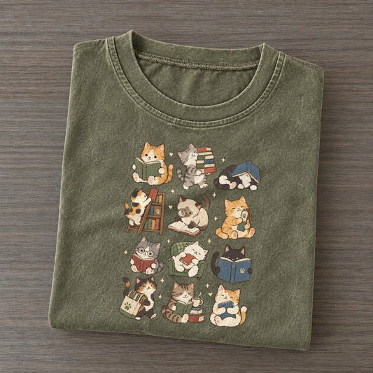 Book Club Cat Club Vintage T-shirt – Army Green