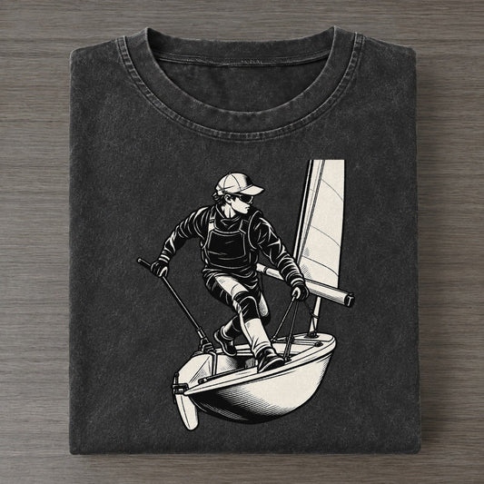 Dinghy Sailor Mid Tack Global Sports Ink Figures Vintage T-shirt – Black