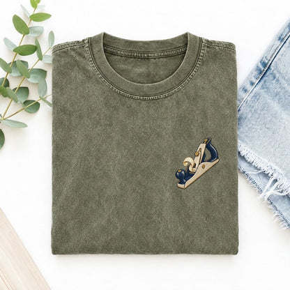 Wood Plane Symbol Emblems Left Chest Vintage T-shirt – Army Green