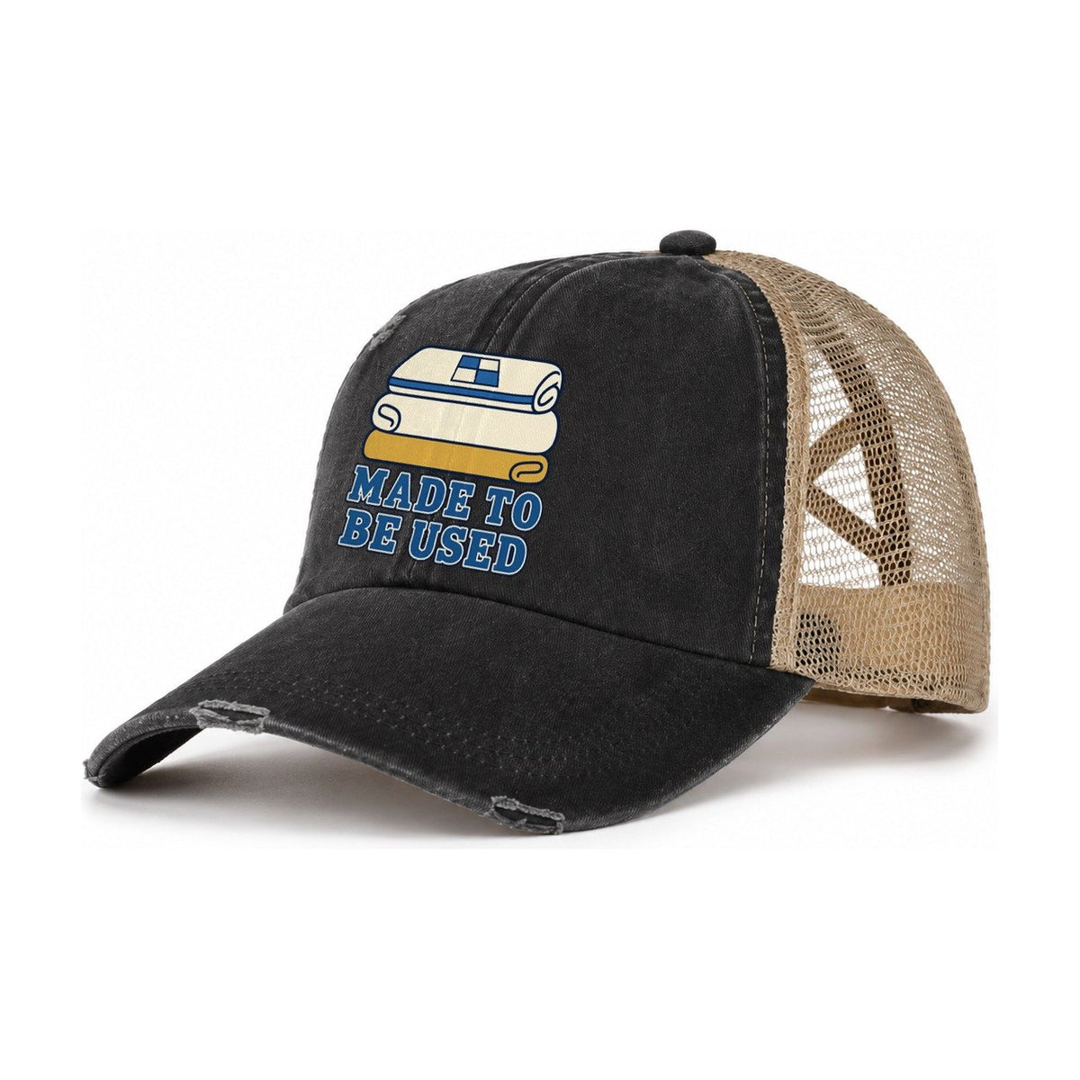 Made To Be Used Sewing And Quilting Women's Ponytail Trucker Hat – Washed Black Khaki