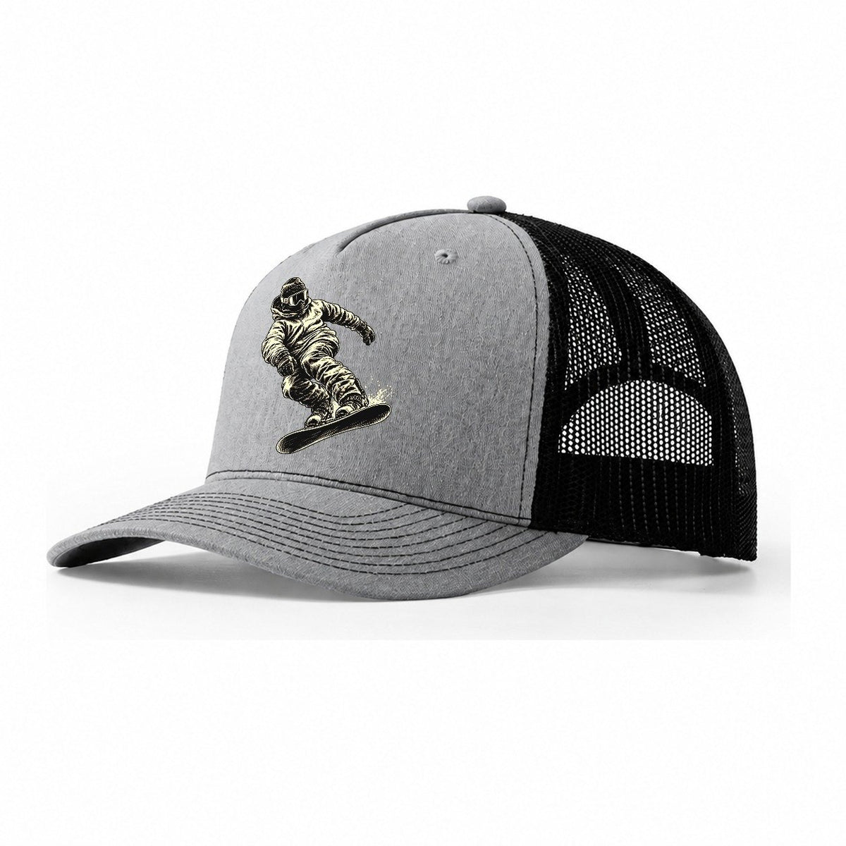 Snowboarder Heel Edge Carve Global Sports Ink Figures Trucker Hat – Sport Grey Black