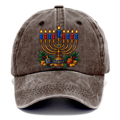 Hanukkah Menorah Cozy Judaism Heritage Classic Cap – Brown