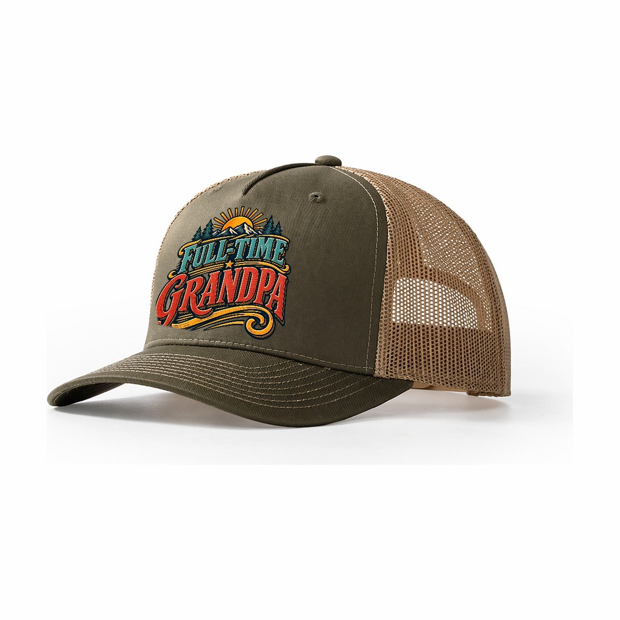 Full Time Grandpa Retired Living Trucker Hat – Olive Khaki