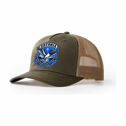 Estonia Retro Badge Country Logos Trucker Hat – Olive Khaki