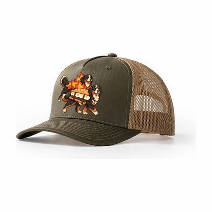 2 Bernese Mountain Dogs In Halloween Costumes Hdp 50 Parade Lineup Halloween Dog Parade Trucker Hat – Olive Khaki