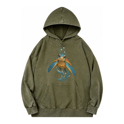 Sea Turtle Serenity Vintage Washed Hoodie – Army Green