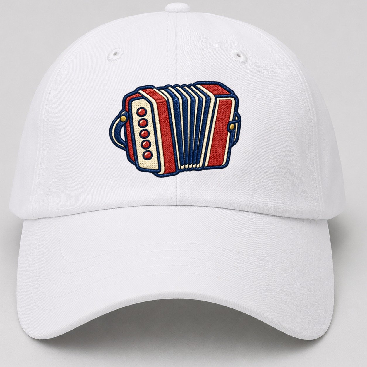 Button Accordion Tiny Solo Marks Baseball Cap – White