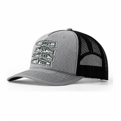 Shut Up And Fish Fishing Elegant Trucker Hat – Sport Grey Black