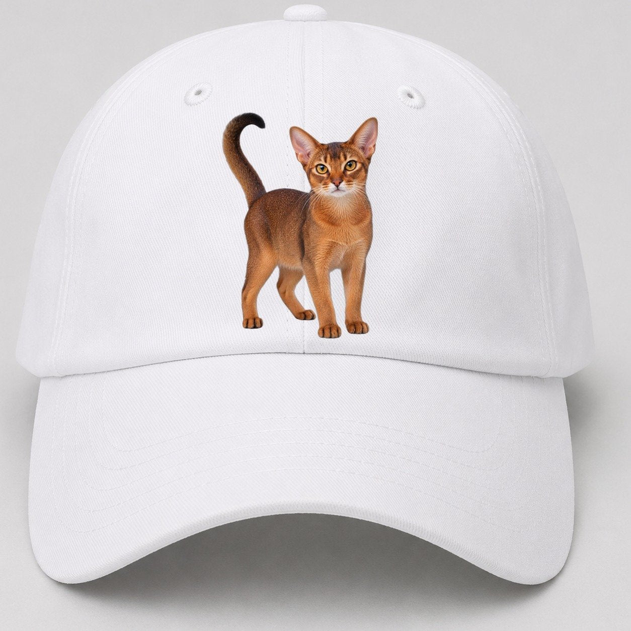 Abyssinian Standing Three Quarter Realistic Cat Portrait Baseball Cap – White