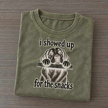 A Dog With Its Chin Resting On The Edge Of A Table Eyes Raised Bark For Me Vintage T-shirt – Army Green