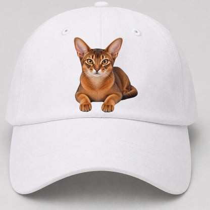 Abyssinian Reclining Paws Forward Realistic Cat Portrait Baseball Cap – White