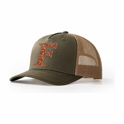 Tooled Leather F Monogram Trucker Hat – Olive Khaki
