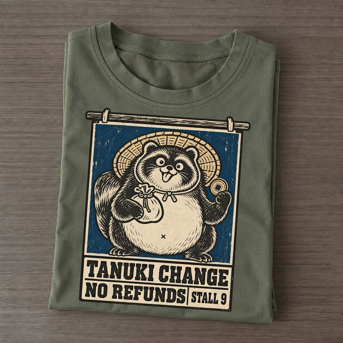Tanuki Change Yokai Night Market Classic T-shirt – Army Green