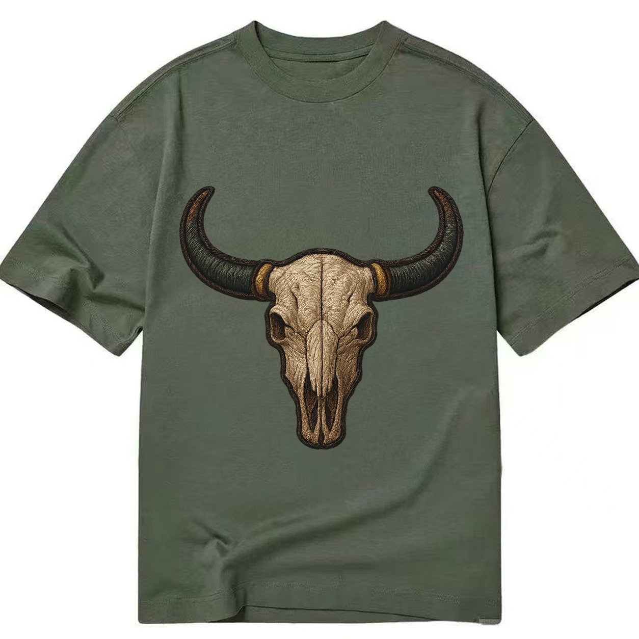 Bull Skull Longhorn Skull With Horns Classic T-shirt – Army Green