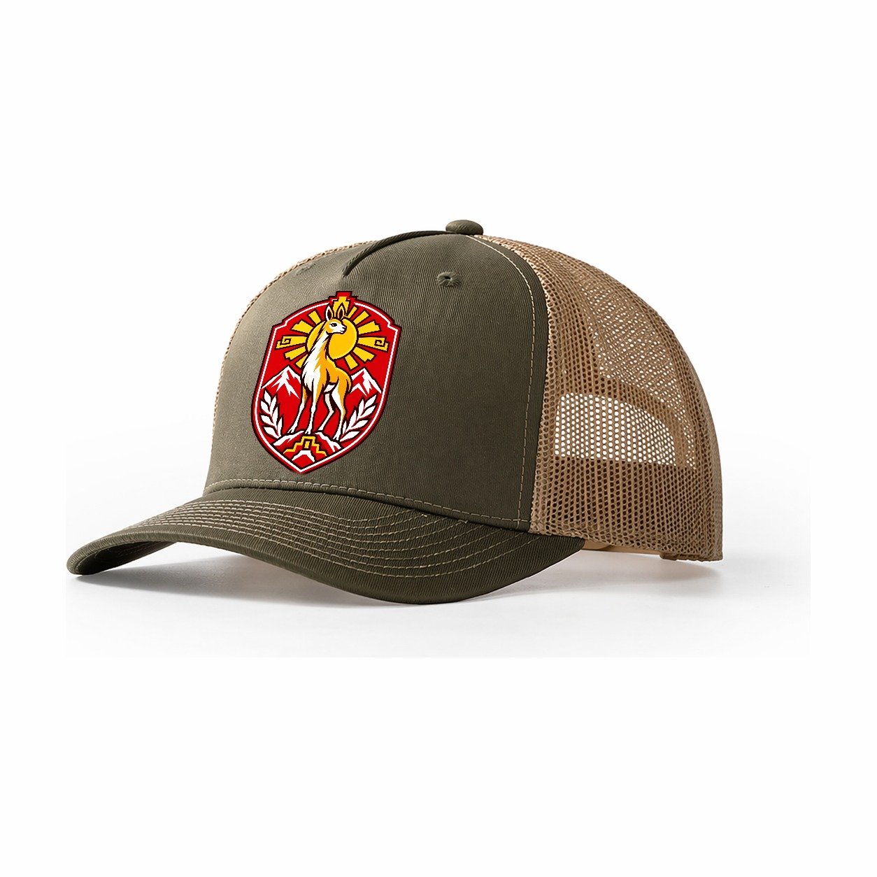 Peru Minimal Emblem Country Logos Trucker Hat – Olive Khaki