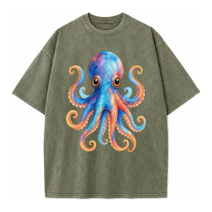 Octopus Cute Vintage T-shirt – Army Green