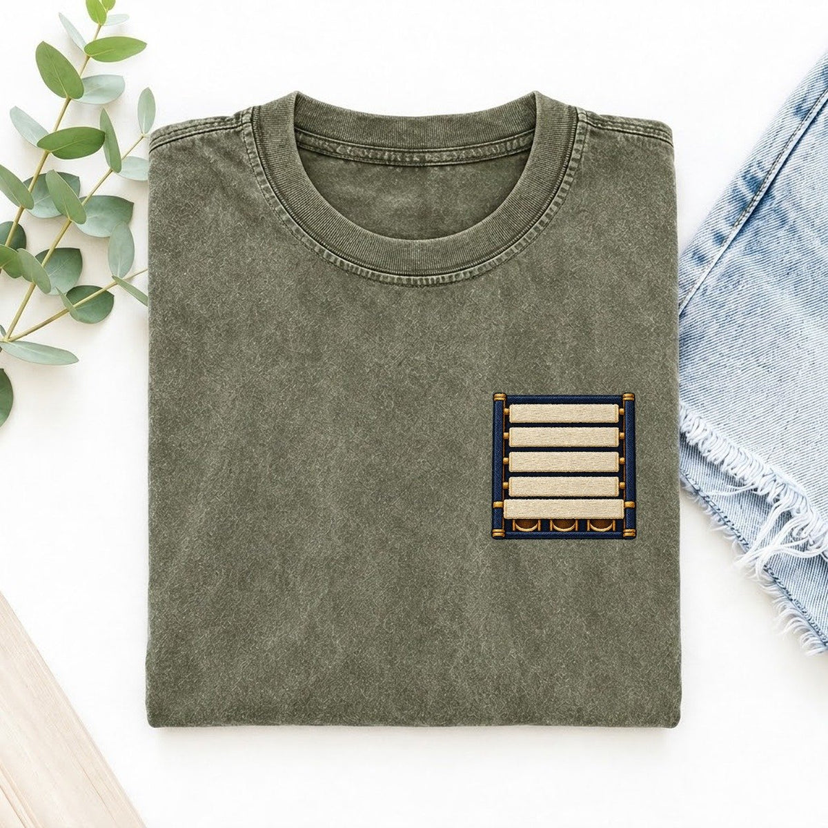 Marimba Rising Bars Left Chest Vintage T-shirt – Army Green