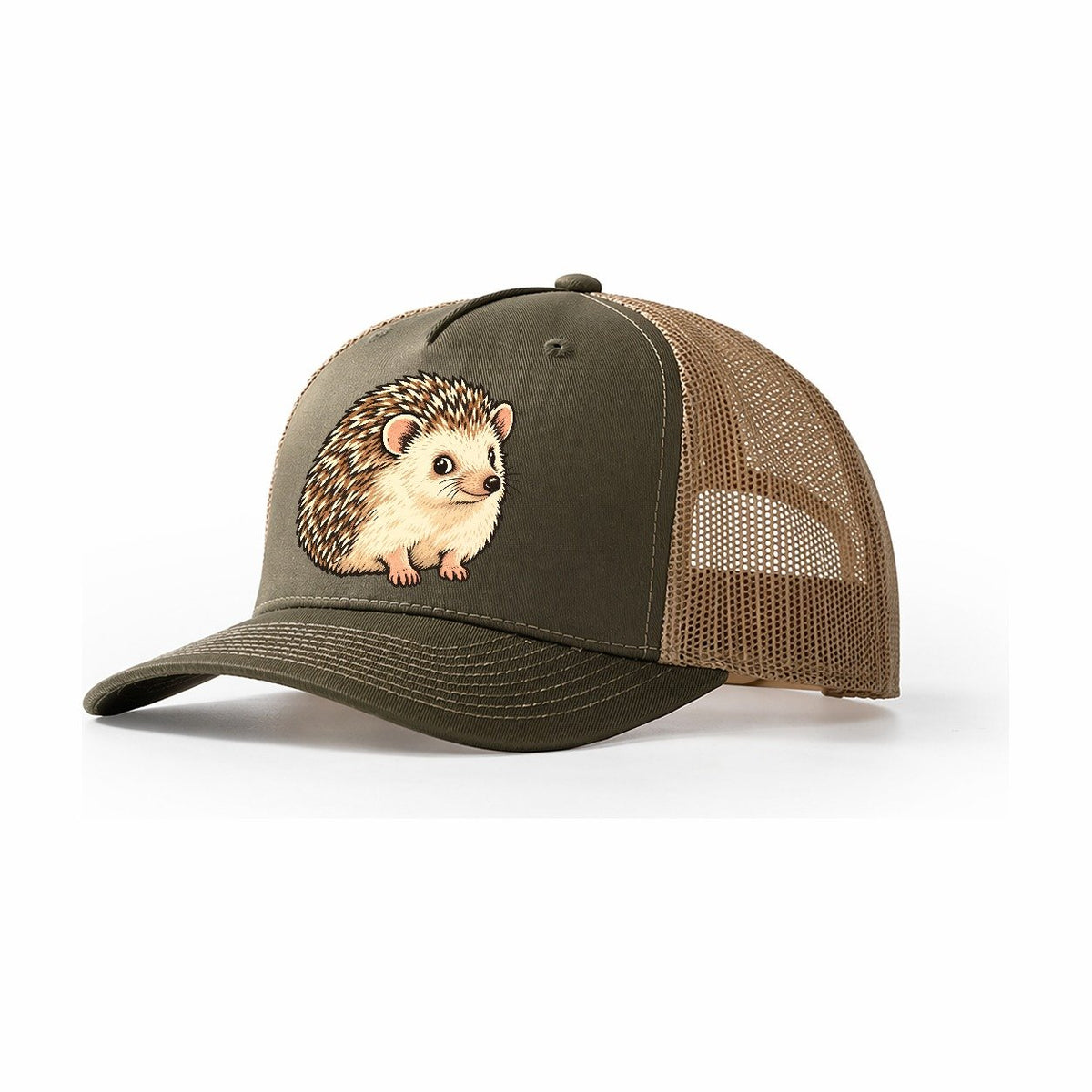 Hedgehog Side Glance Small Pet Logos Trucker Hat – Olive Khaki