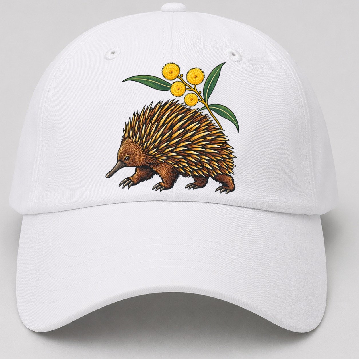 Short Beaked Echidna And Golden Wattle Australia Cultural Icons Baseball Cap – White