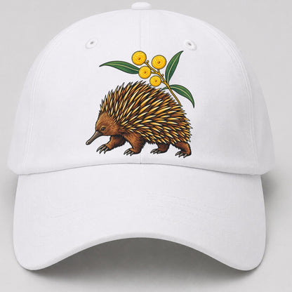 Short Beaked Echidna And Golden Wattle Australia Cultural Icons Baseball Cap – White