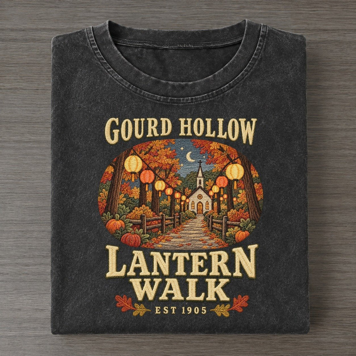 Lantern Walk Gourd Hollow Vintage T-shirt – Black