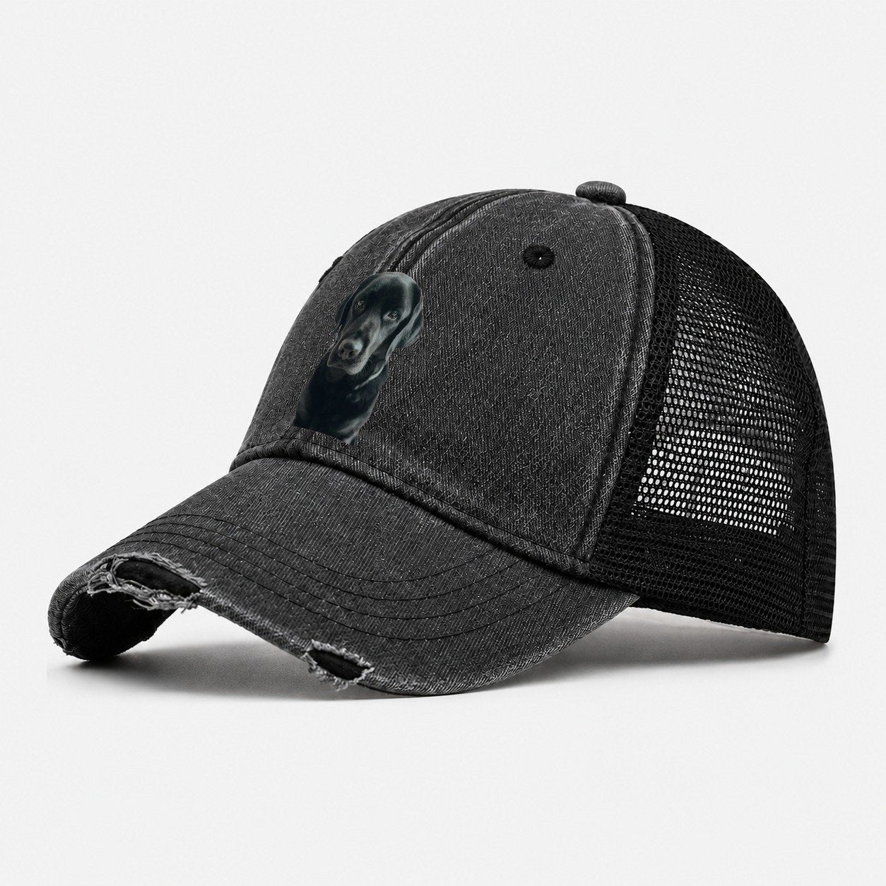 Black Labrador Portrait Washed Trucker Hat – Black