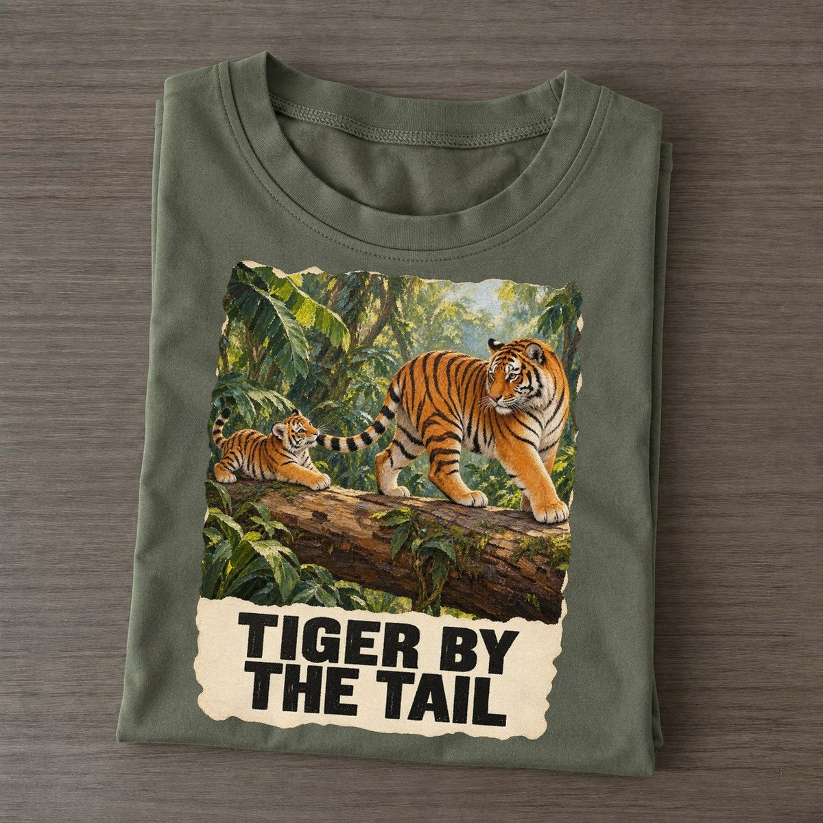 Tiger Tiger By The Tail Animal Puns Vol. 2 Classic T-shirt – Army Green