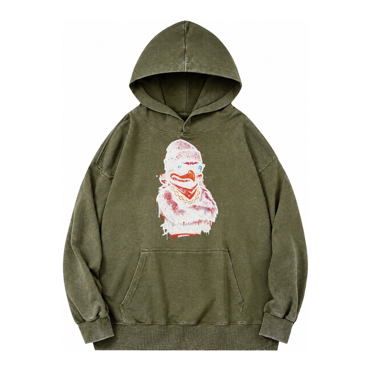 Blacksburg Hokiebird Wearing Virginia Tech Beanie With Vt Pa Vintage Washed Hoodie – Army Green