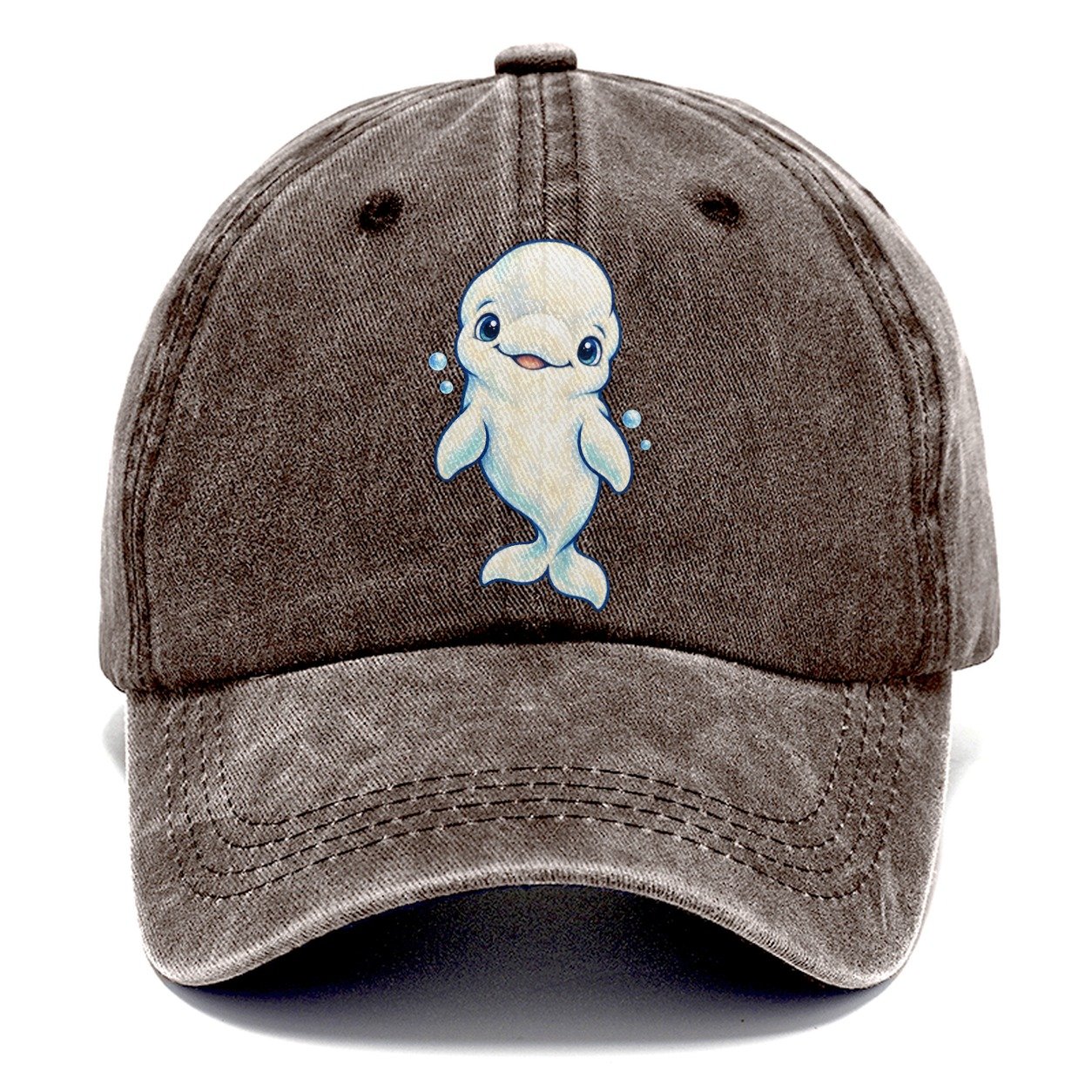 Beluga Whale Front Smile Sea Sprite Classic Cap – Brown