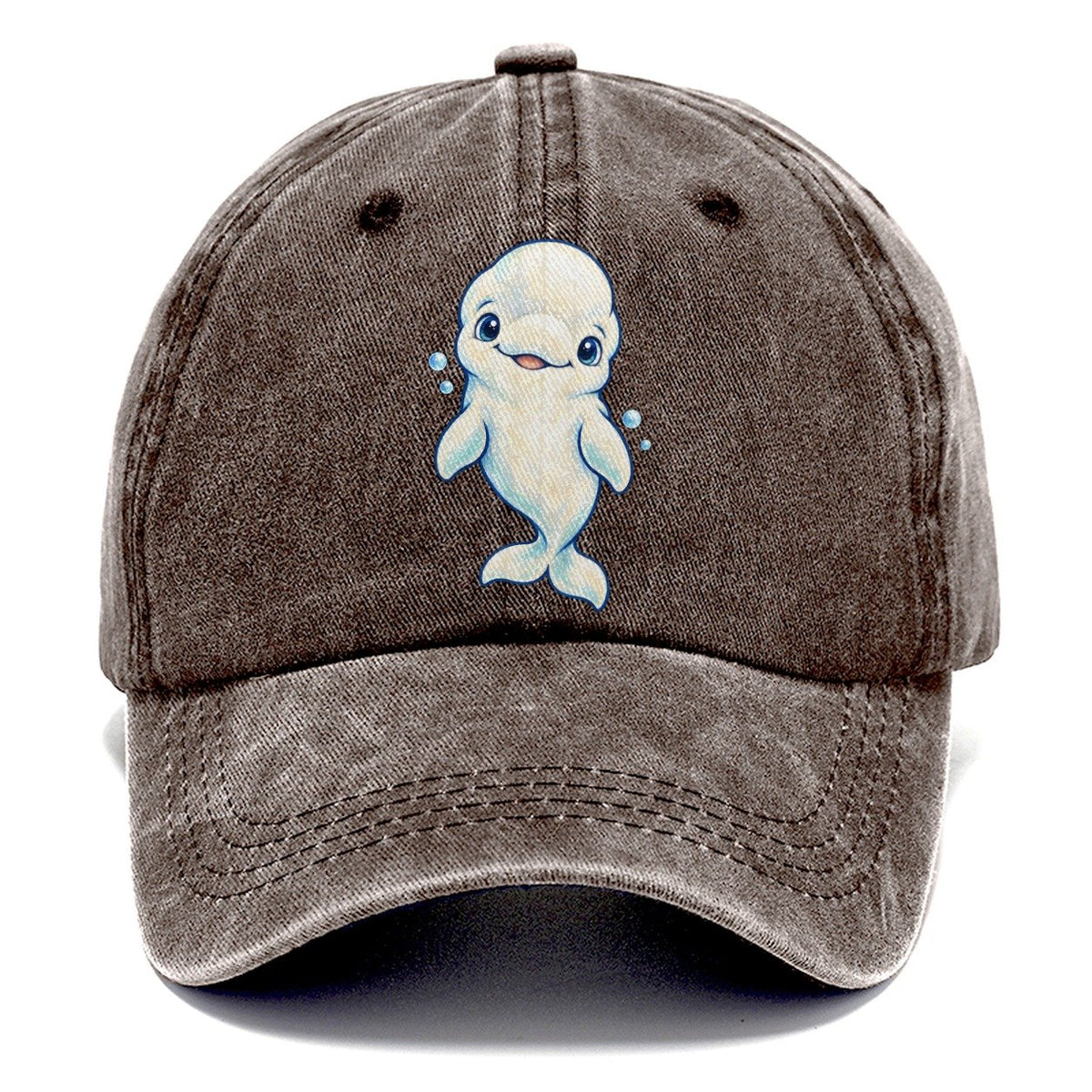 Beluga Whale Front Smile Sea Sprite Classic Cap – Brown