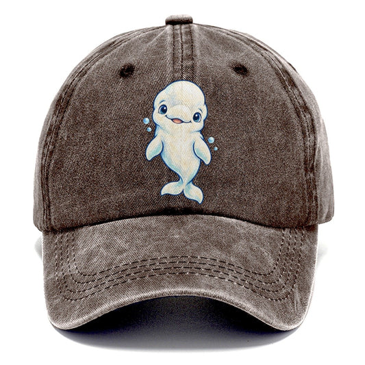 Beluga Whale Front Smile Sea Sprite Classic Cap – Brown