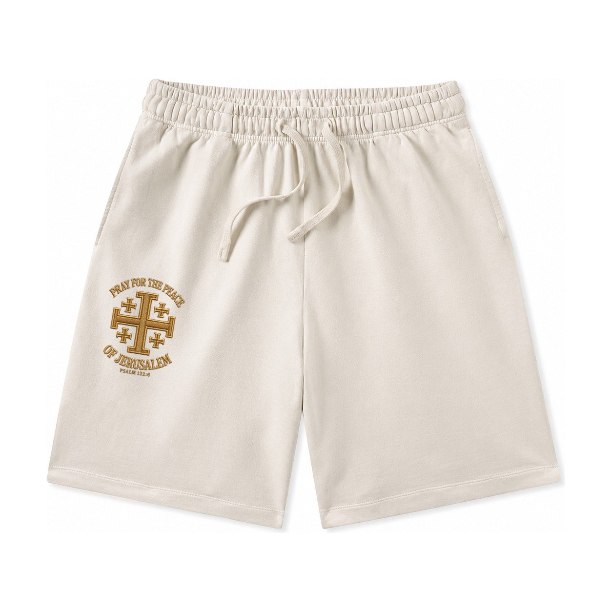 Jerusalem Cross Washed Shorts – Beige