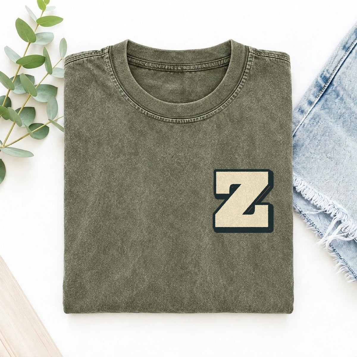 Initial Z Left Chest Vintage T-shirt – Army Green