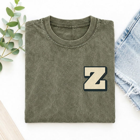 Initial Z Left Chest Vintage T-shirt – Army Green