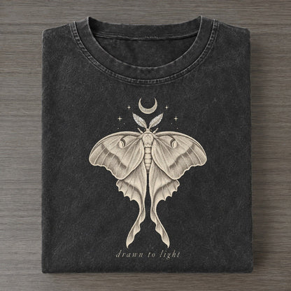 Luna Moth Midnight Linework Vintage T-shirt – Black