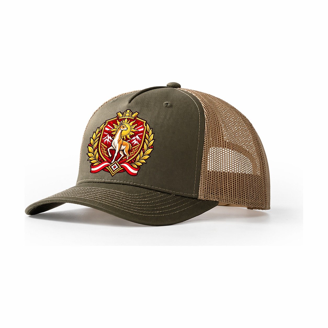 Peru Heraldic Crest Country Logos Trucker Hat – Olive Khaki