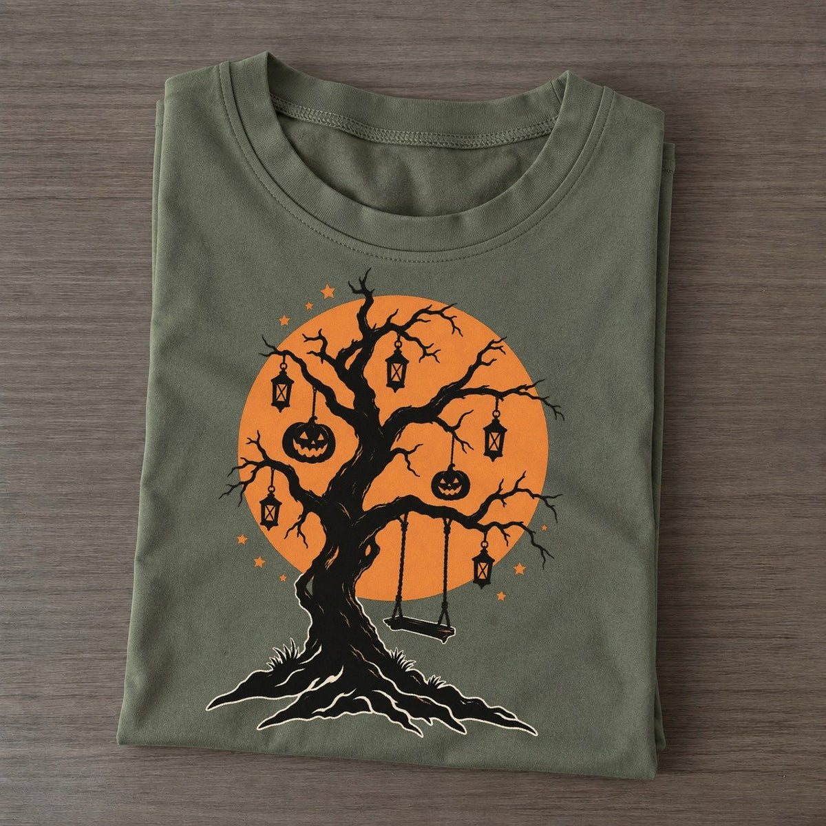 Lantern Tree Full Moon Classic T-shirt – Army Green