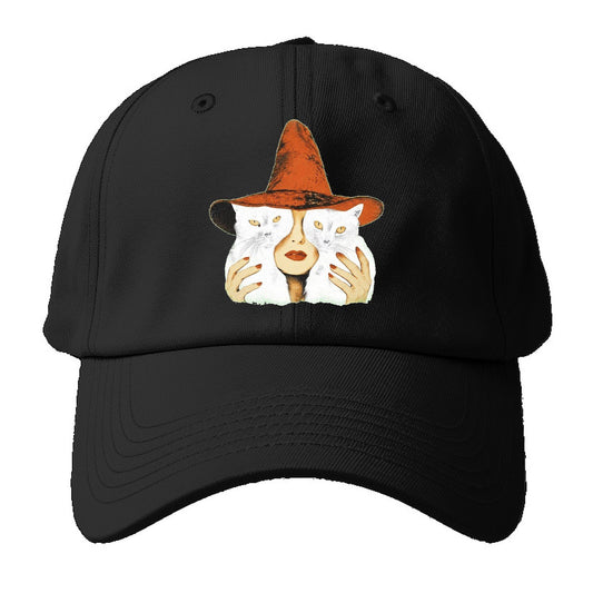 Witch Face With Cats Baseball Cap – Black