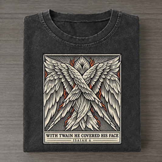 With Twain He Covered Sixfold Wings Vintage T-shirt – Black