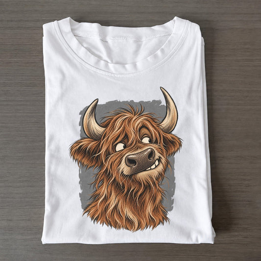 Highland Cow Expressive Portrait Wild Grin Gallery Classic T-shirt – White