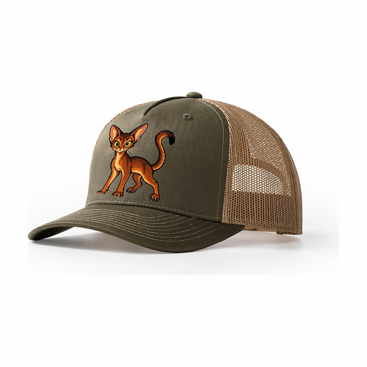 Abyssinian Alert Peeking Cats Trucker Hat – Olive Khaki