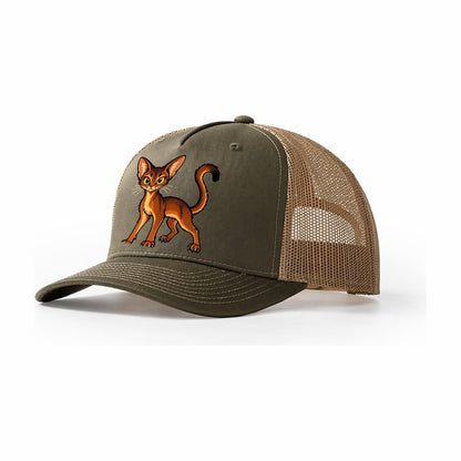 Abyssinian Alert Peeking Cats Trucker Hat – Olive Khaki