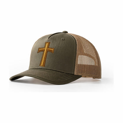 Latin Cross Trucker Hat – Olive-Khaki
